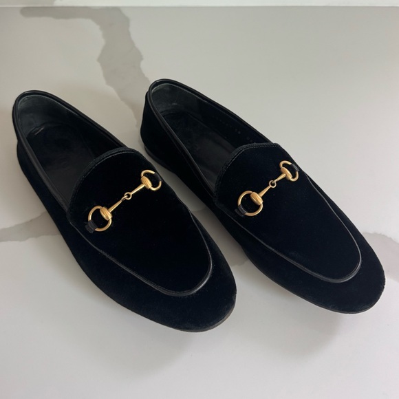 Gucci Black Velvet Jordaan Loafers Size 38 - Picture 1 of 6